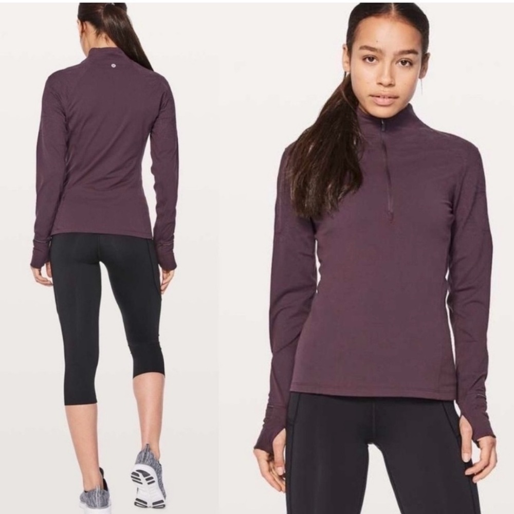 Lululemon Toasty tech 1/2 zip black cherry/maroon embroidered sleeve women's 10